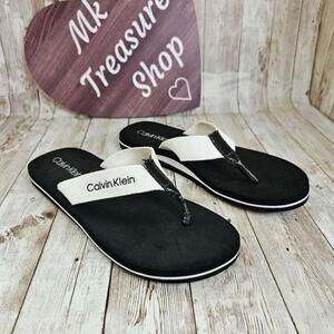Calvin Klein Black and White Flip Flops Size 7